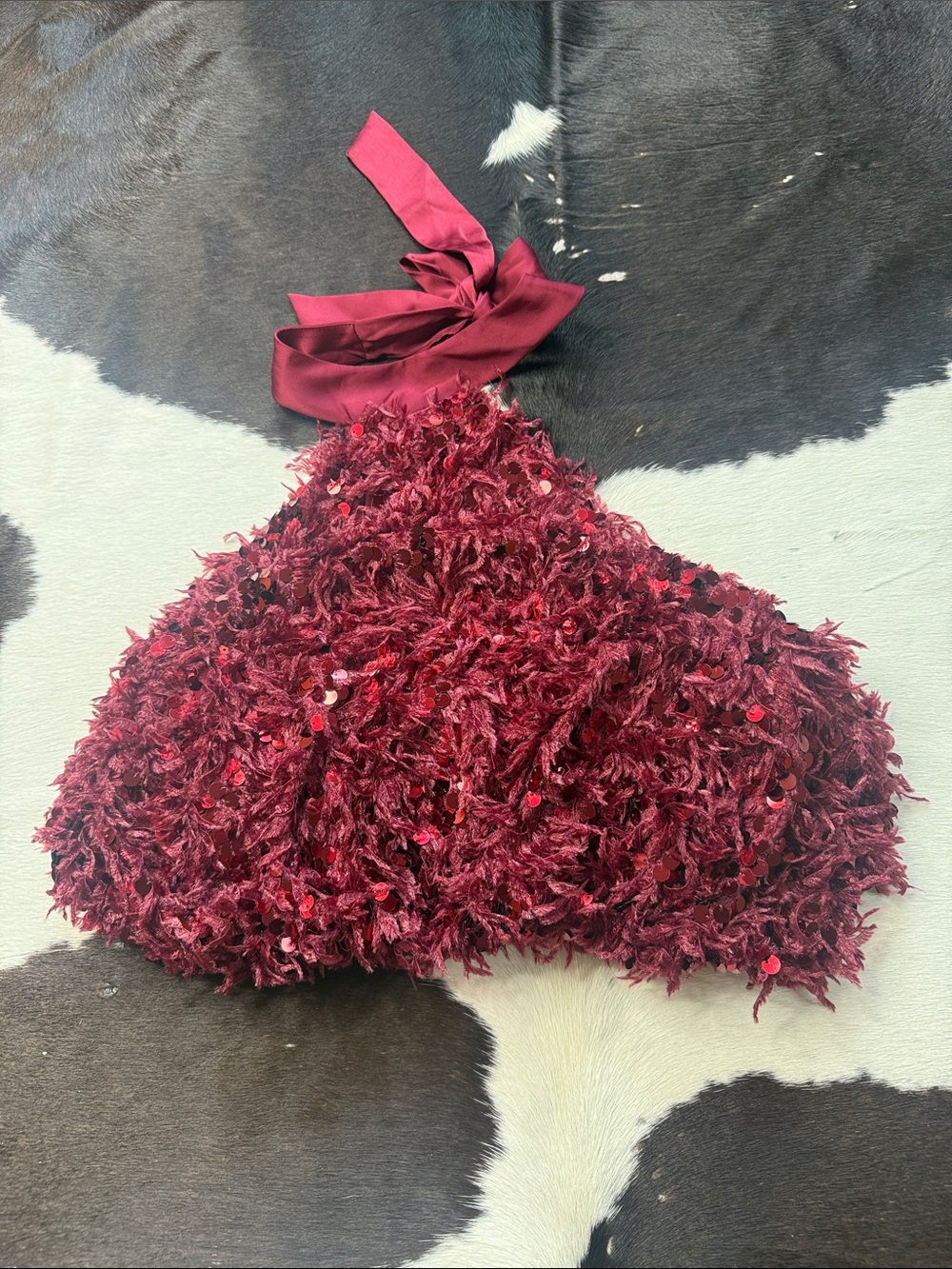 Zara Wine Fringe Sequin Halter Crop Top